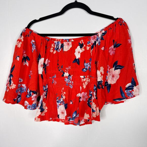 Cupcakes and Cashmere 2XS XXSmall Red Floral Barr Off The Shoulder Top Blouse - Picture 2 of 10